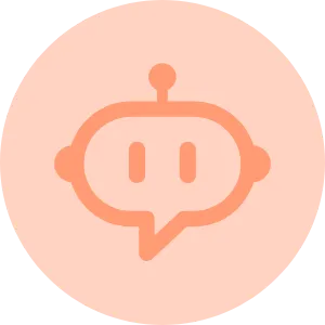 A pink circle with a smiley face and a speech bubble.